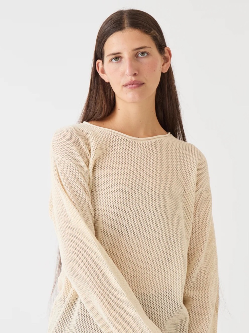 Demylee || Open Knit Roll Neck Sweater Cotton Ivory Cream Large